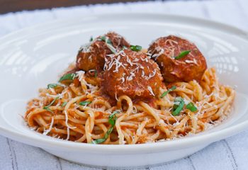 Chicken & Beef Meatballs & Garden Veggie Sauce with Spaghetti