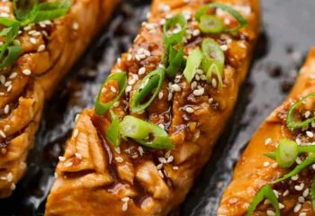 Teriyaki Glazed Salmon with Green Beans and Brown Rice
