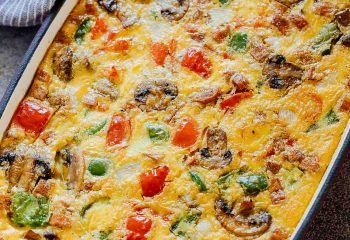 Baked Denver Omelet Breakfast Casserole with Ham, Peppers & Cheese