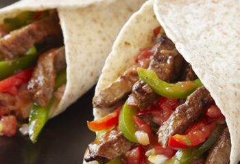 FIT Beef Fajita Wrap with Peppers & Onions, Rice, Refried Beans & Fire Roasted Salsa