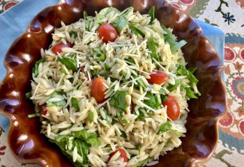 Toasted Pine Nut, Tomato & Spinach Lemon - Basil Orzo Salad