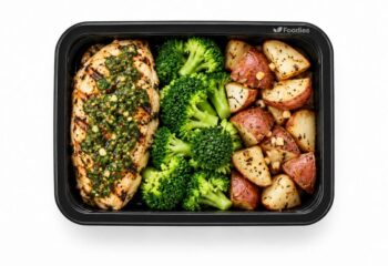 FIT - Grilled Chicken & Chimichurri Sauce with Steamed Broccoli and Garlic Roasted Red Potatoes FIT - Grilled Chicken & Chimichurri Sauce with Steamed Broccoli and Garlic Roasted Red Potatoes