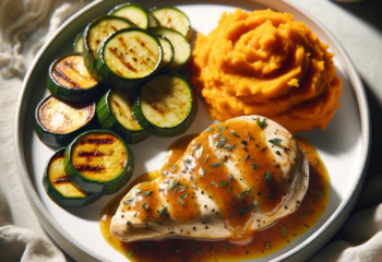 FIT Weight Loss Plan - Healthy Chicken Marsala with Roasted Zucchini and Mashed Sweet Potatoes