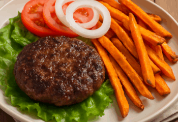 FIT Weight Loss Plan - Bunless Burger with Sweet Potato Fries